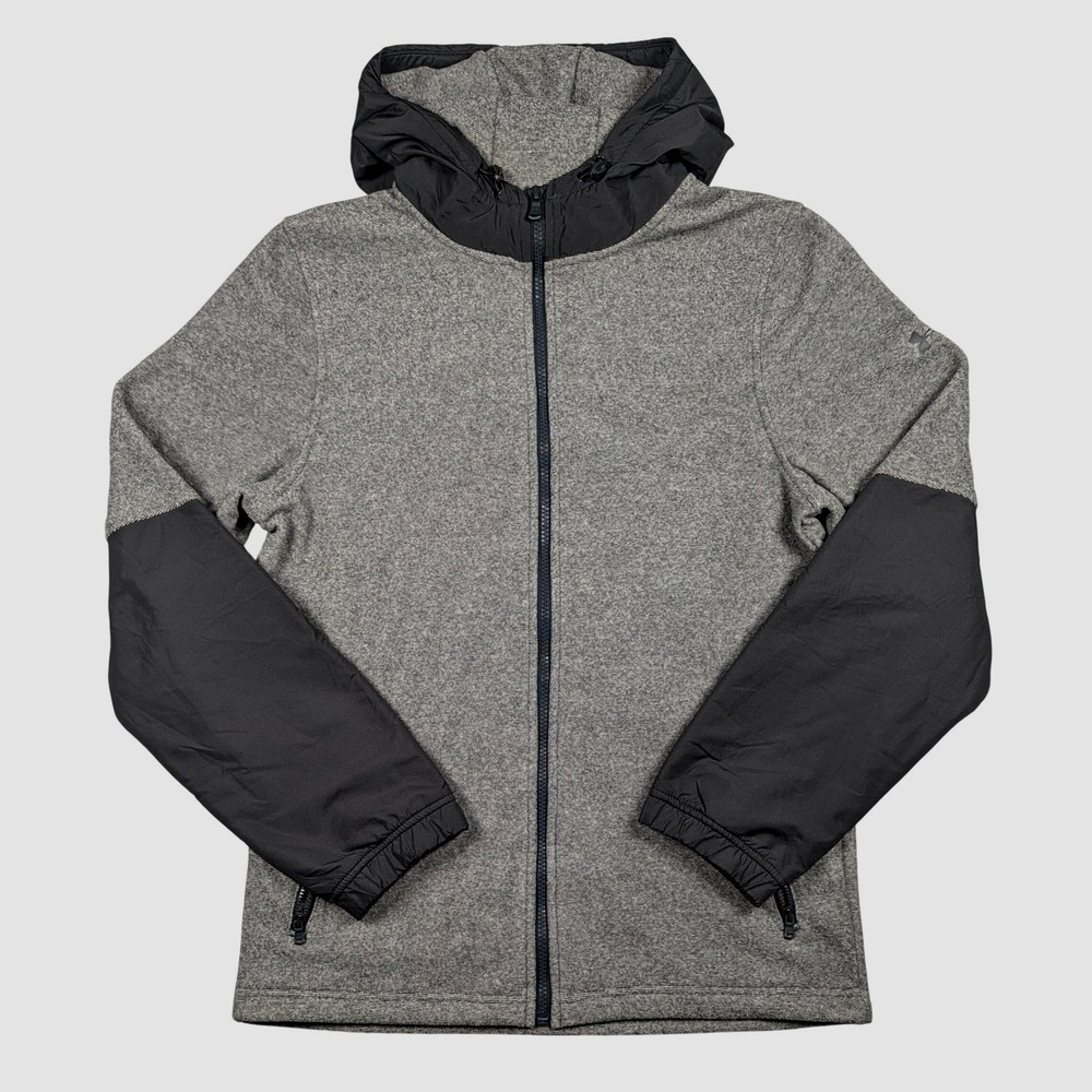 Under Armour Full Zip Hoodie Mens Small Grey Black ColdGear Loose Fit Athletic‎